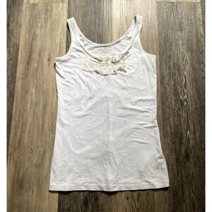 Eddie Bauer Cotton Silk Ruffle Tank Top White Small Natural Fiber 90s Minimalist